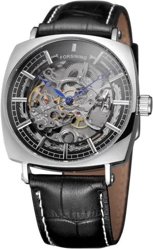FORSINING Men's Luxury Skeleton Dial Automatic Movement Watch Collection with Genuine Leather Strap