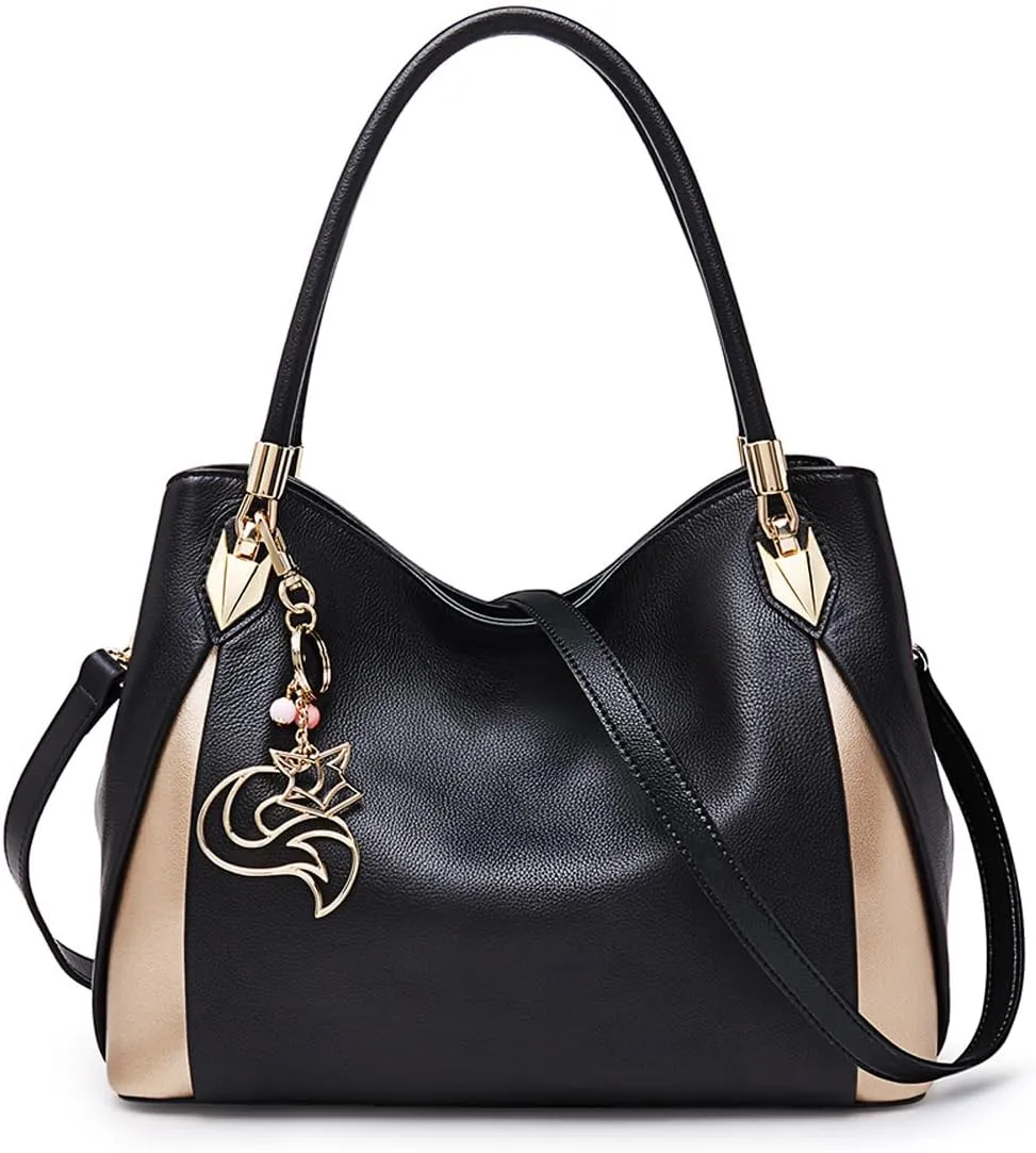 FOXLOVER Leather Handbags for Women, Genuine Leather Lady Top-handle Totes Women's Fashion Crossbody Bags Carryall Purses