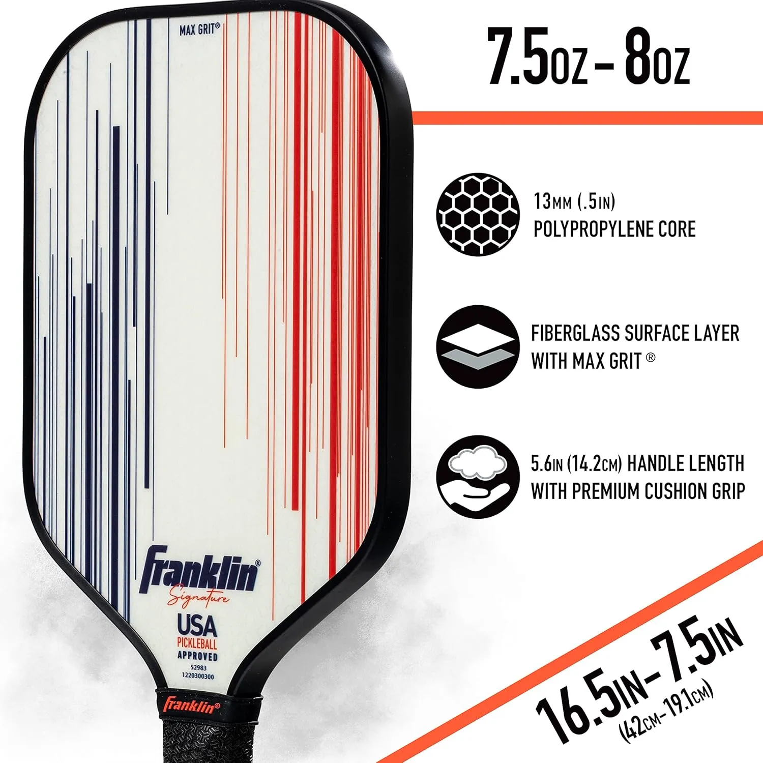 Franklin Sports Pro Pickleball Paddles - Signature Series Pro Pickleball Paddle with MaxGrit Surface - USA Pickleball (USAPA) Approved Tournament Pickleball Paddles - 13mm   16mm Polypropylene Cores