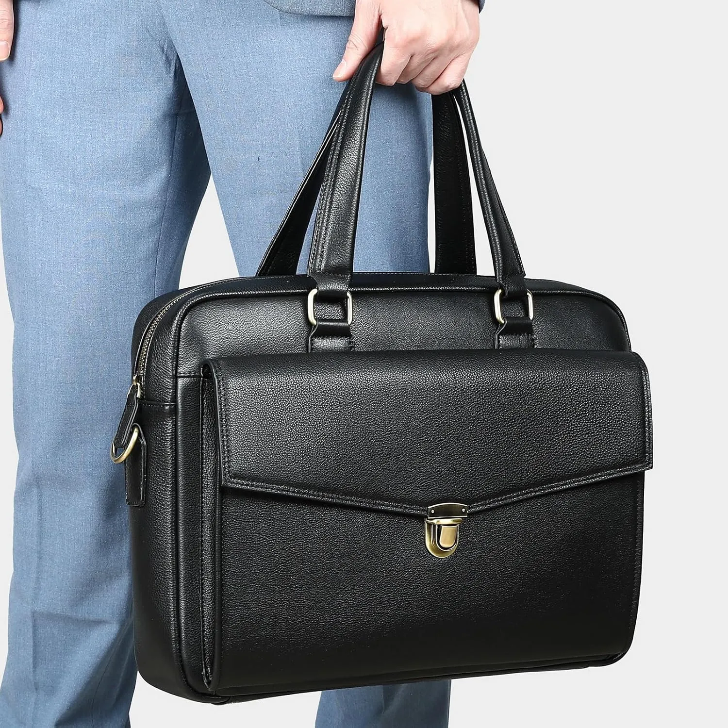 French Genuine Leather Conference Briefcase Men's Business Handbag Computer Bag ffor Commuting Travel Business