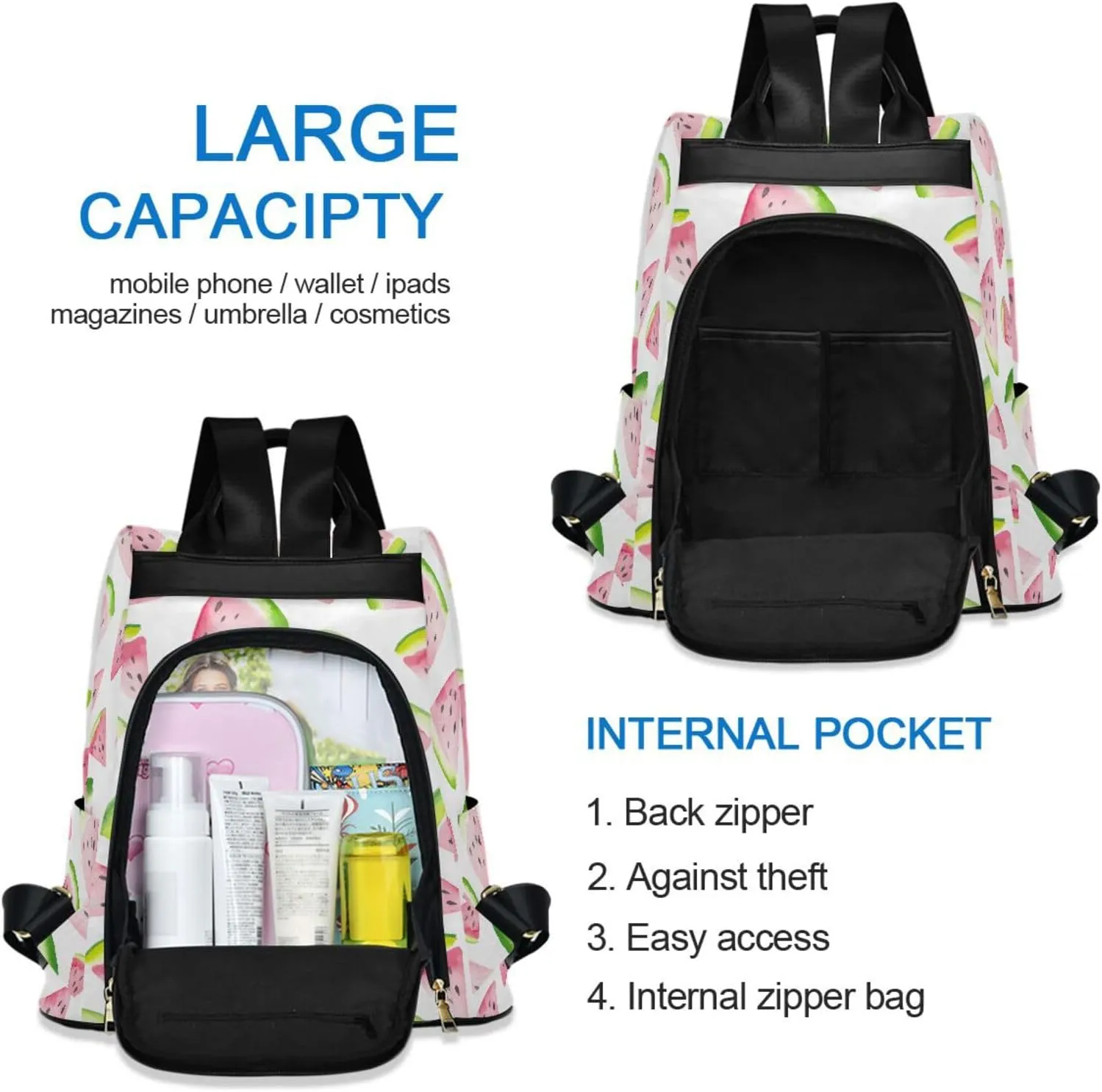 Fruit Print Anti-theft Backpack Handbags for Women Travel Rucksack Lightweight Shoulder Bags for Outing Shopping Going Out Backpack Pattern 2