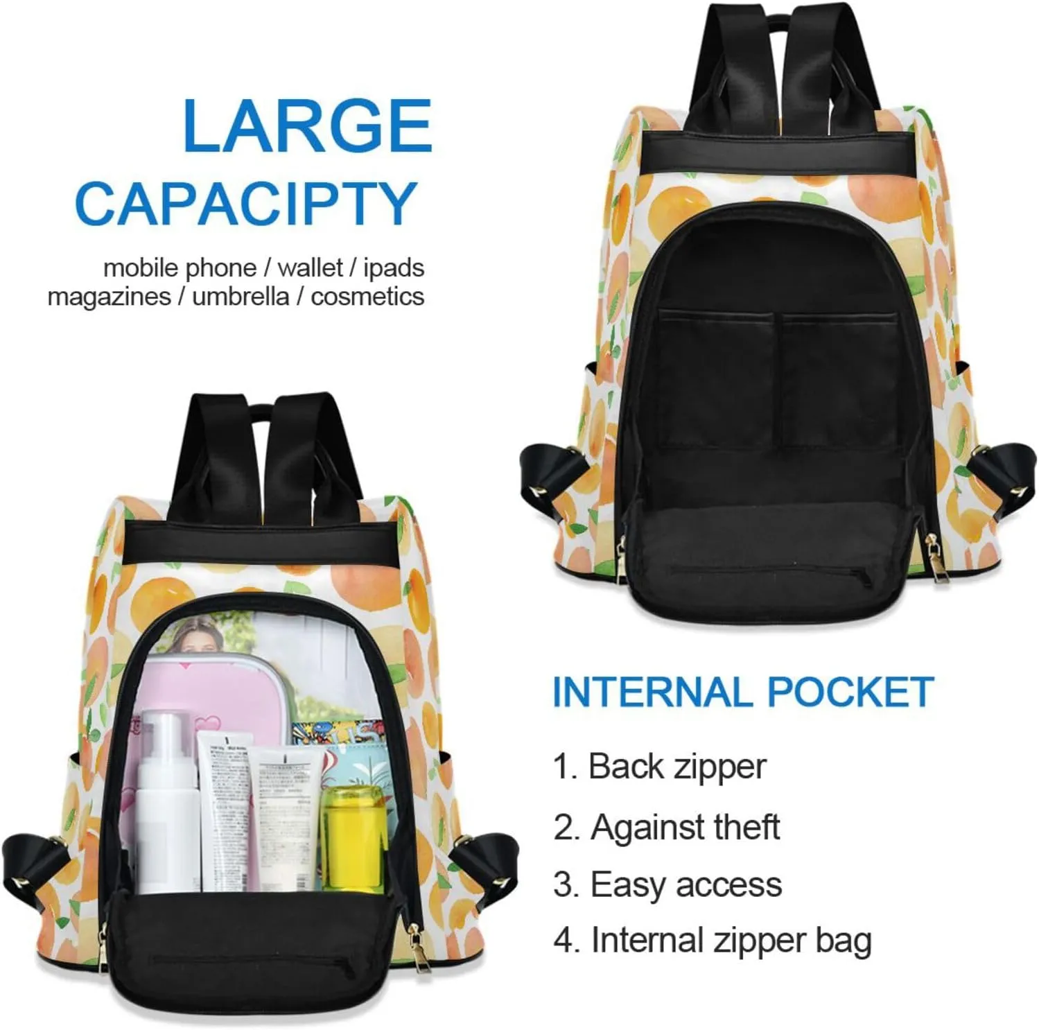 Fruit Print Anti-theft Backpack Handbags for Women Travel Rucksack Lightweight Shoulder Bags for Outing Shopping Going Out Backpack Pattern 3