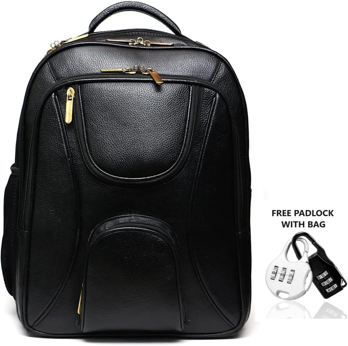 Full Grain Leather Backpack For Men & Women 16 Inch Laptop Backpack Bag Travel Office Backpack Heavy Duty (Black)