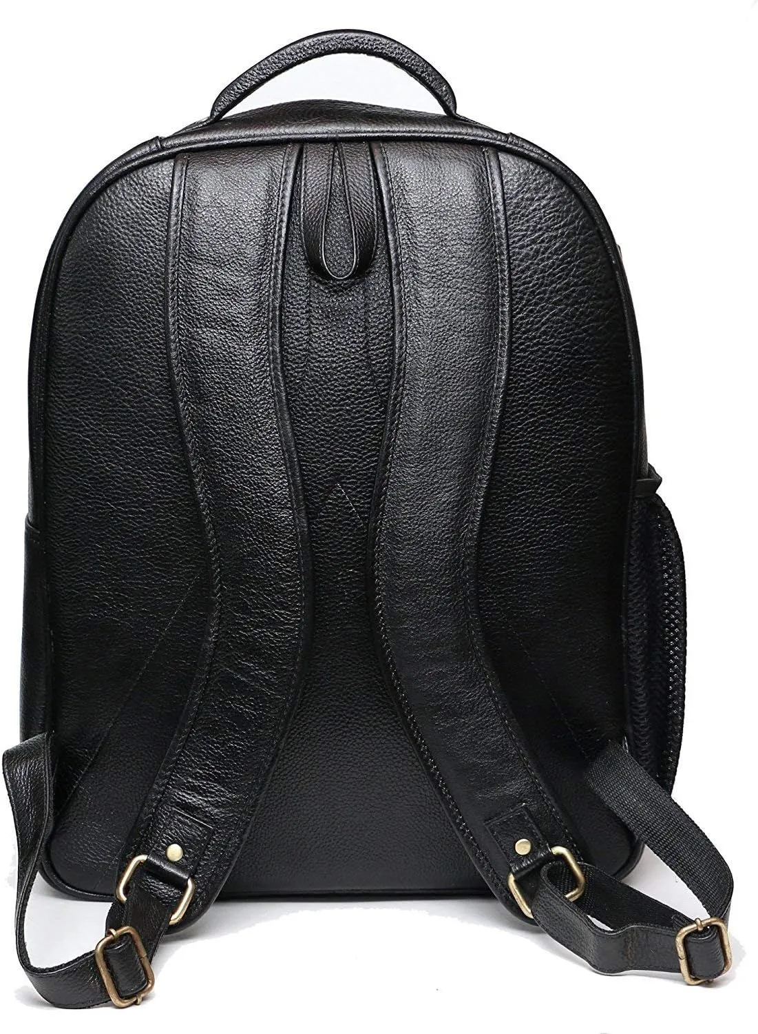 Full Grain Leather Backpack For Men & Women 16 Inch Laptop Backpack Bag Travel Office Backpack Heavy Duty (Black)