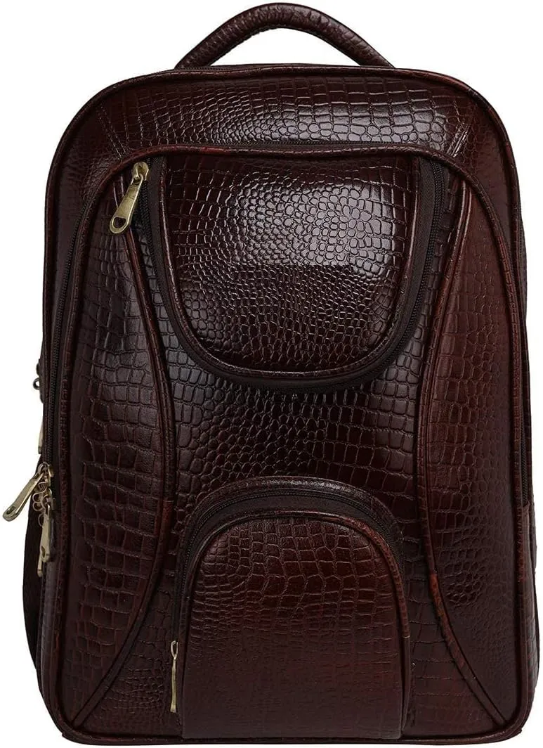 Full Grain Leather Backpack For Men & Women 16 Inch Laptop Backpack Bag Travel Office Backpack Heavy Duty (Croc Brown)