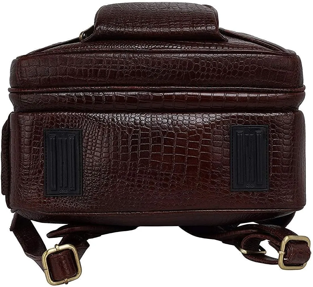 Full Grain Leather Backpack For Men & Women 16 Inch Laptop Backpack Bag Travel Office Backpack Heavy Duty (Croc Brown)