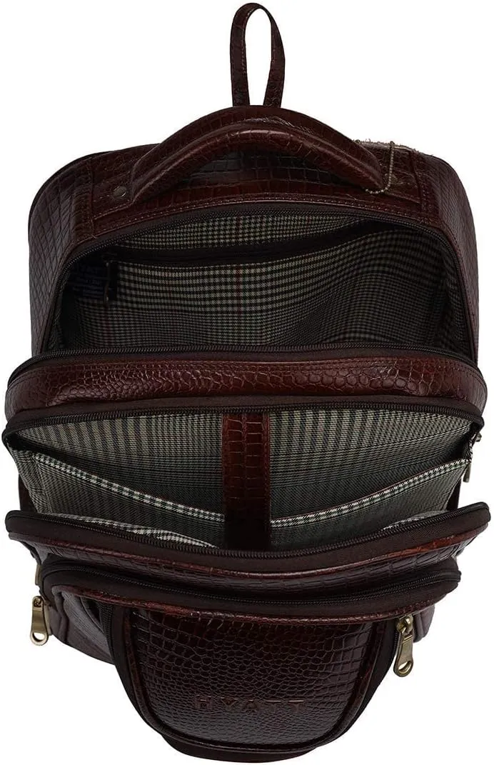 Full Grain Leather Backpack For Men & Women 16 Inch Laptop Backpack Bag Travel Office Backpack Heavy Duty (Croc Brown)