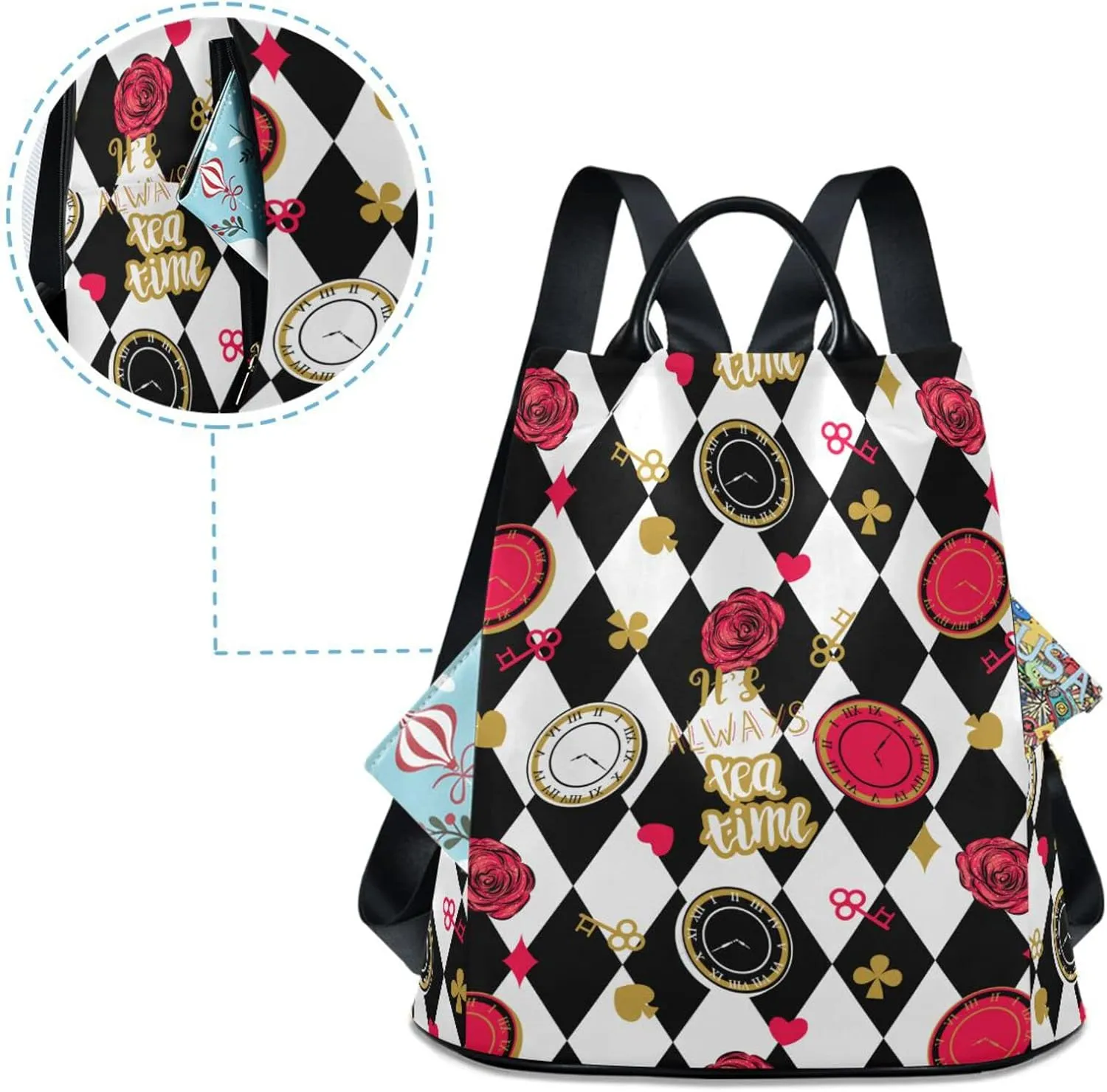 Fustylead Alice Chess Board Backpack Purse for Women Fashion Ladies Shoulder Bags Large Travel Bag