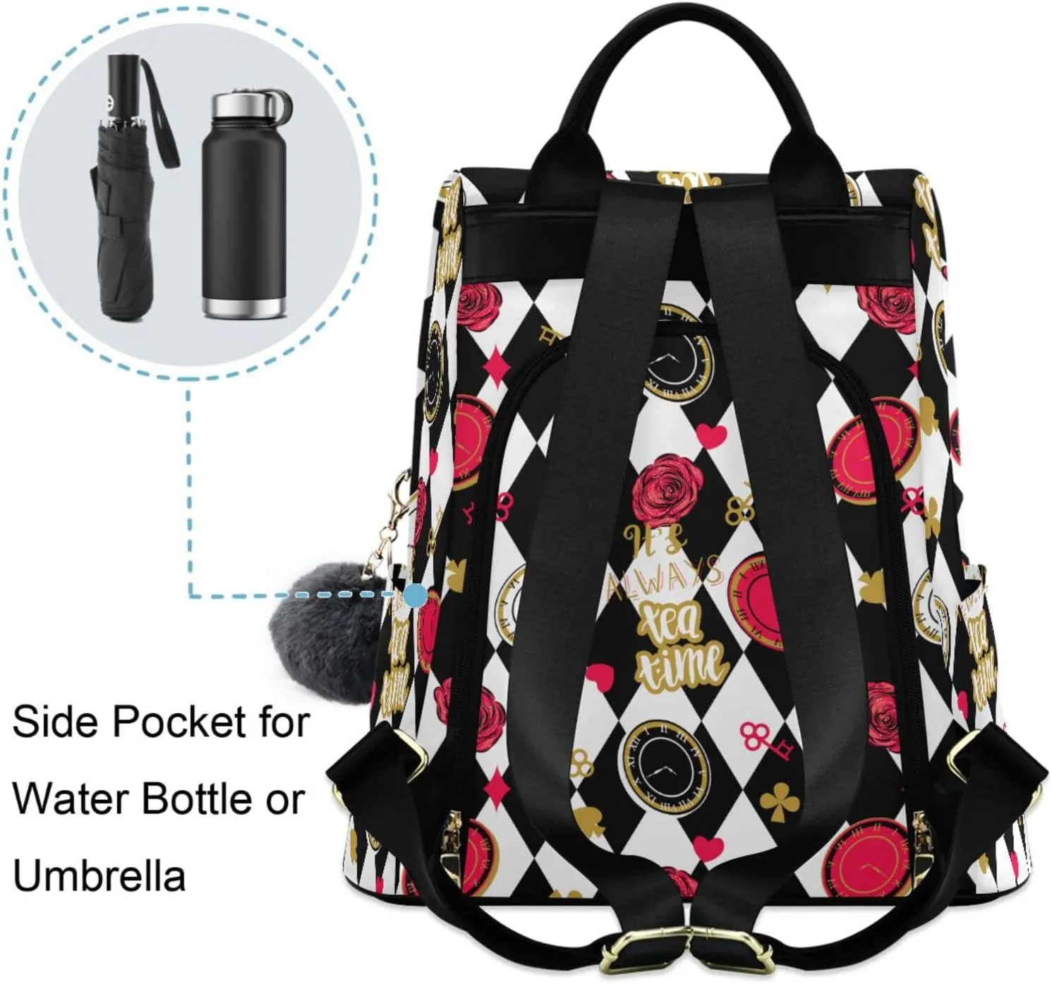 Fustylead Alice Chess Board Backpack Purse for Women Fashion Ladies Shoulder Bags Large Travel Bag