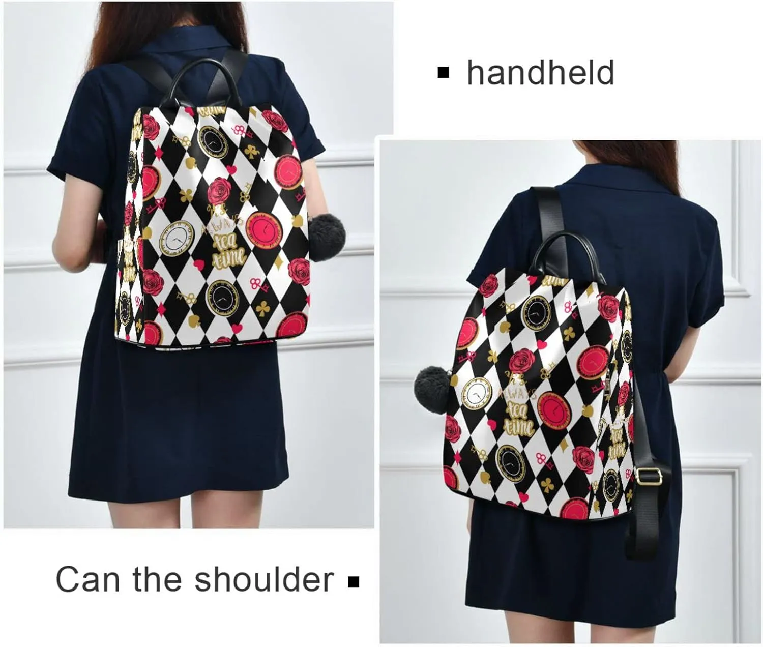 Fustylead Alice Chess Board Backpack Purse for Women Fashion Ladies Shoulder Bags Large Travel Bag