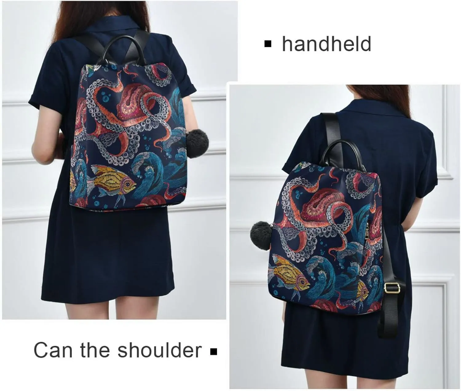 Fustylead Embroidered Octopus Women Fashion Backpack Purse Travel Ladies College Shoulder Bags