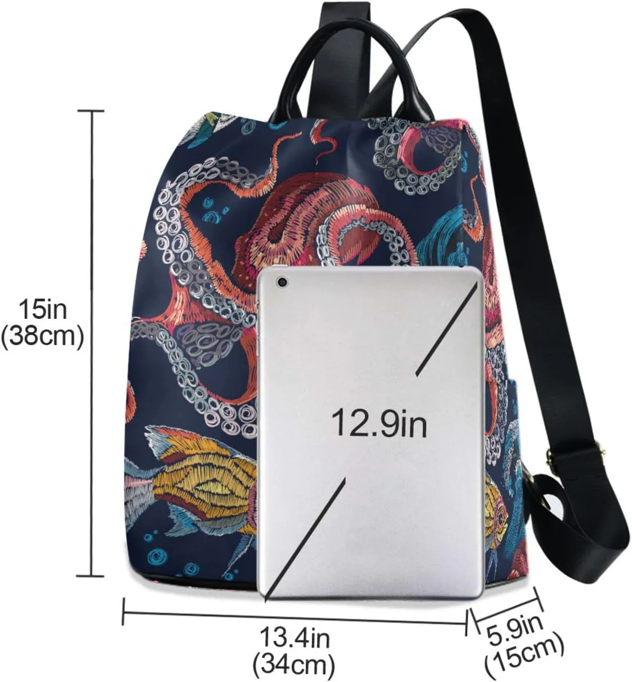 Fustylead Embroidered Octopus Women Fashion Backpack Purse Travel Ladies College Shoulder Bags