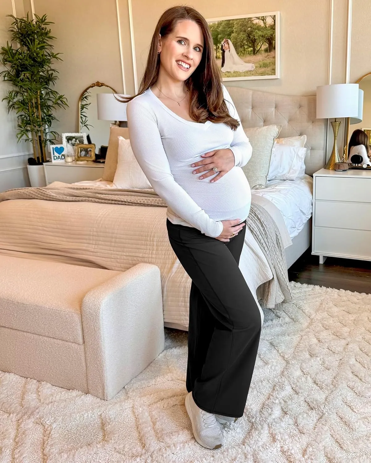 G4Free BareFeel Maternity Dress Yoga Pants Over The Belly Stretchy Work Slack Pregnancy Wide Leg Lounge Trousers