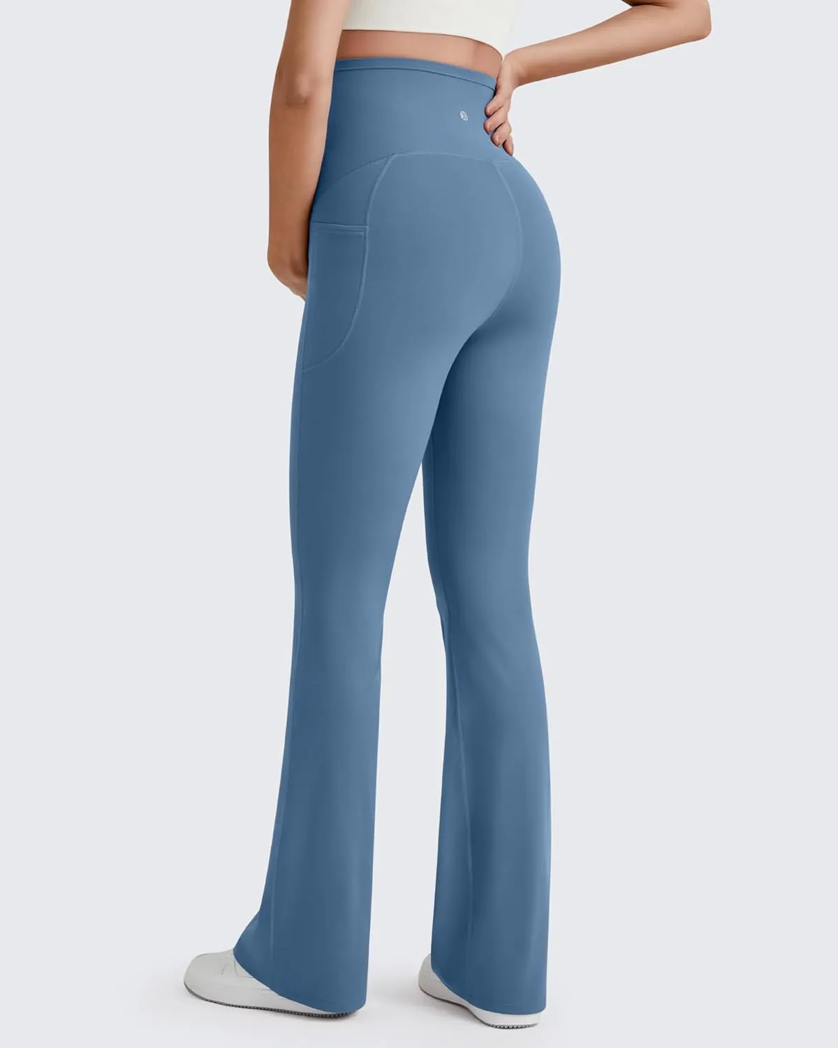 G4Free BareFeel Maternity Flare Leggings with Pockets Over The Belly Stretchy Casual Lounge Pregnancy Dress Pants for Work