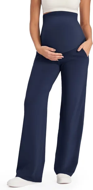 G4Free Maternity Pants Over The Belly Yoga Dress Work Pregnancy Pants Stretchy Lounge Wide Leg Trousers with Pockets