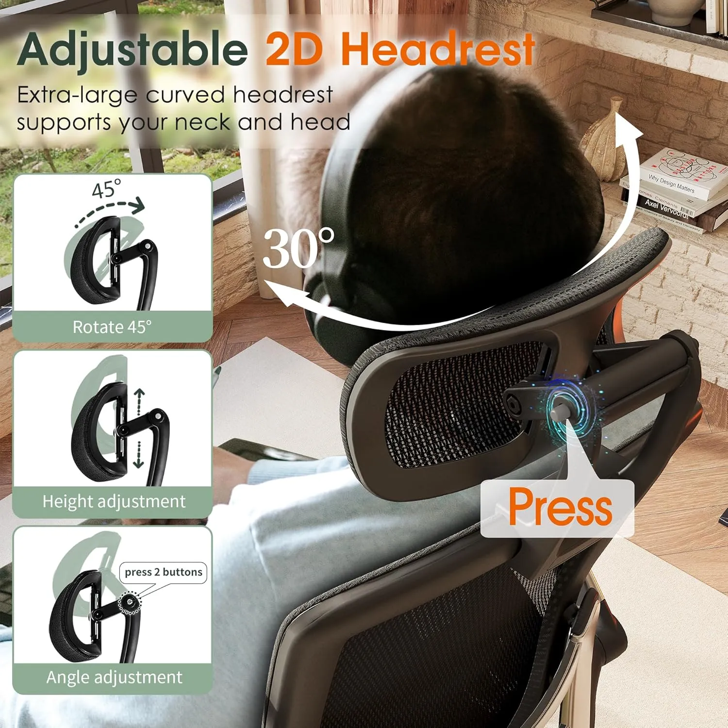 GABRYLLY Ergonomic Office Chair, High Back Home Desk Chair with Headrest, Flip-Up Arms, 90-120° Tilt Lock and Wide Cushion, Big and Tall Mesh Chairs for Man Woman, Black Task Chair