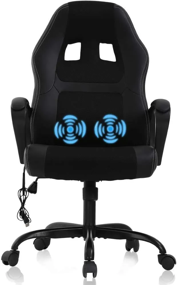 Gaming Chair Computer Chair Office Chair Ergonomic High Back Massage PC Desk Chair with Lumbar Support & Padded Armrest Racing Style Cheap Adjustable Swivel Chair for Women Men Adult, Black