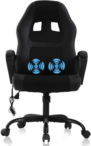 Gaming Chair Computer Chair Office Chair Ergonomic High Back Massage PC Desk Chair with Lumbar Support & Padded Armrest Racing Style Cheap Adjustable Swivel Chair for Women Men Adult, Black