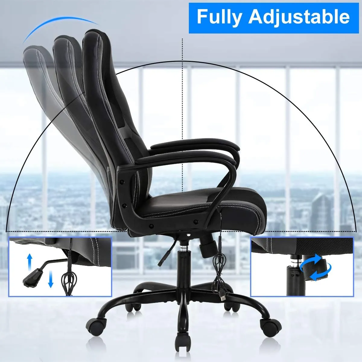 Gaming Chair Computer Chair Office Chair Ergonomic High Back Massage PC Desk Chair with Lumbar Support & Padded Armrest Racing Style Cheap Adjustable Swivel Chair for Women Men Adult, Black