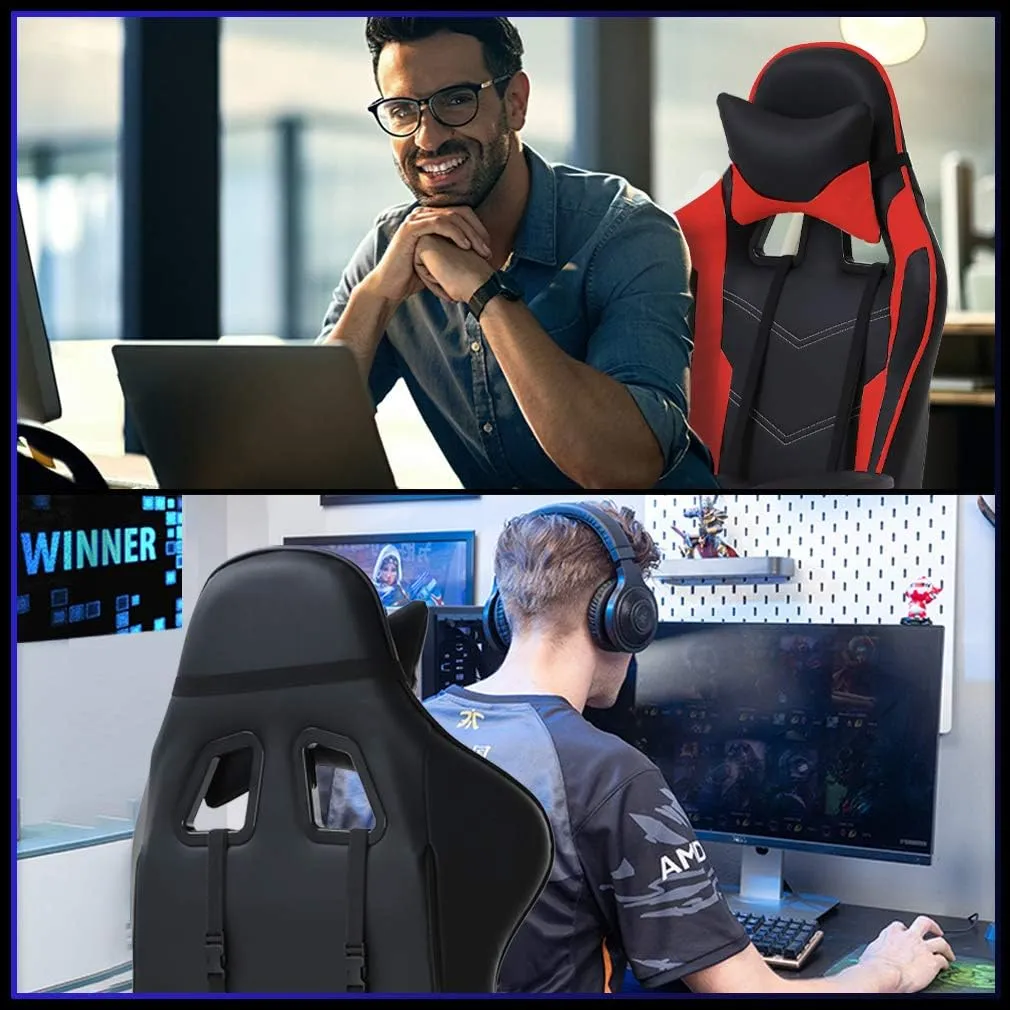 Gaming Chair Office Chair Ergonomic Desk Chair with Footrest Arms Lumbar Support Headrest Swivel Rolling High Back Racing Computer Chair for Women Men Adults Girls,Red