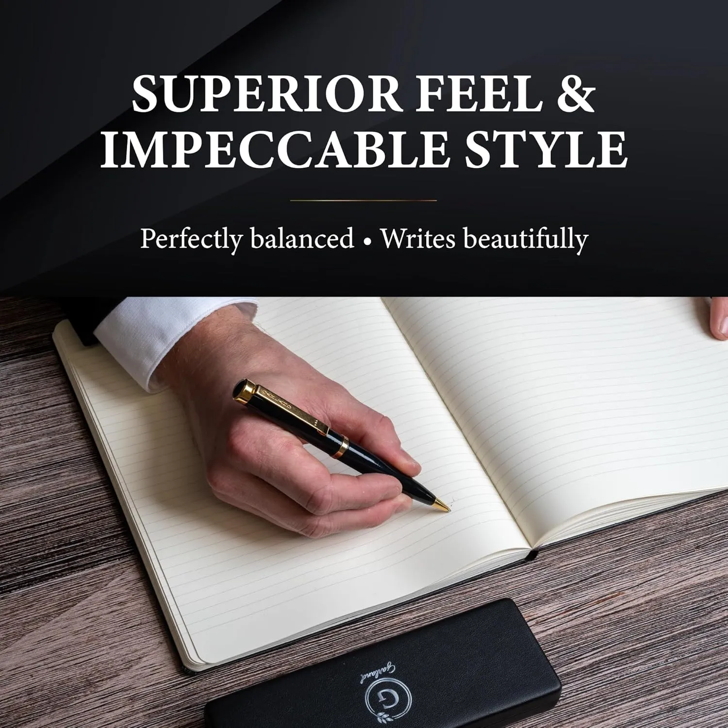Garland Luxury Executive Twist Pen – Made in USA - Heirloom Quality All Brass Pen, Premium Gift Box, Executive Desk, Gifts, Clients, Graduates, Professionals, Refillable (Gloss Black - Gold)
