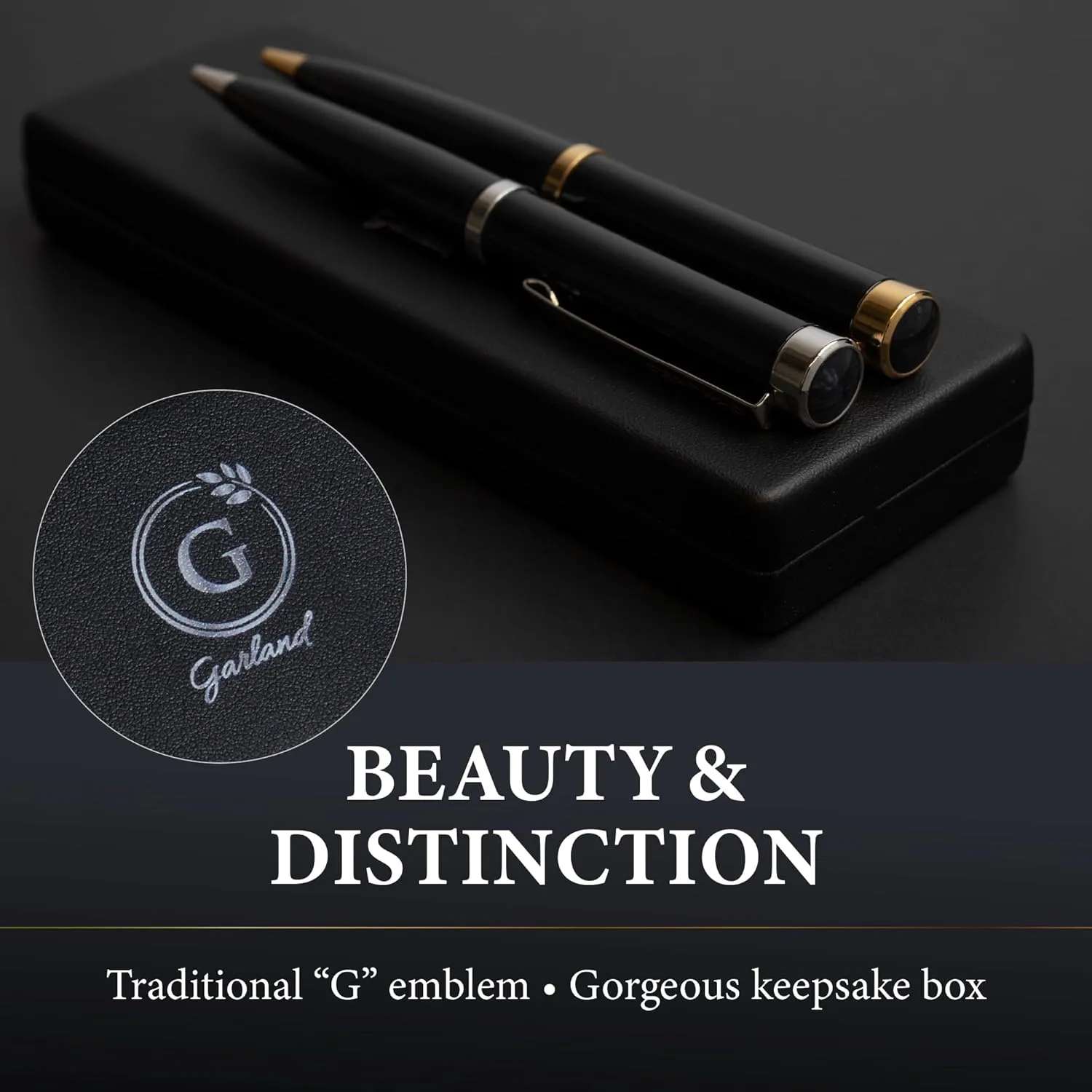 Garland Luxury Executive Twist Pen – Made in USA - Heirloom Quality All Brass Pen, Premium Gift Box, Executive Desk, Gifts, Clients, Graduates, Professionals, Refillable (Gloss Black - Gold)