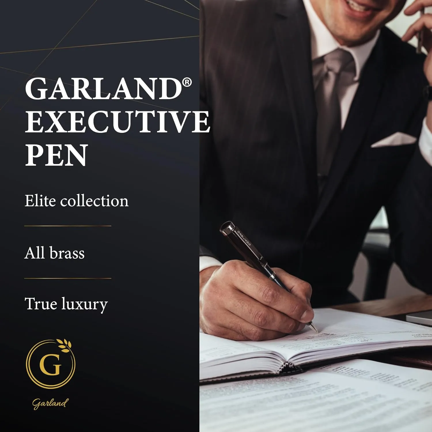 Garland Luxury Executive Twist Pen – Made in USA - Heirloom Quality All Brass Pen, Premium Gift Box, Executive Desk, Gifts, Clients, Graduates, Professionals, Refillable (Gloss Black - Gold)