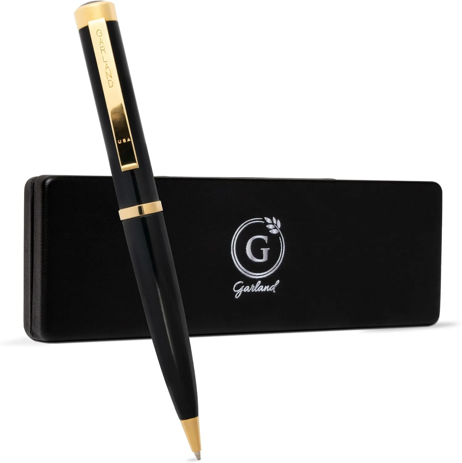 Garland Luxury Executive Twist Pen – Made in USA - Heirloom Quality All Brass Pen, Premium Gift Box, Executive Desk, Gifts, Clients, Graduates, Professionals, Refillable (Gloss Black - Gold)