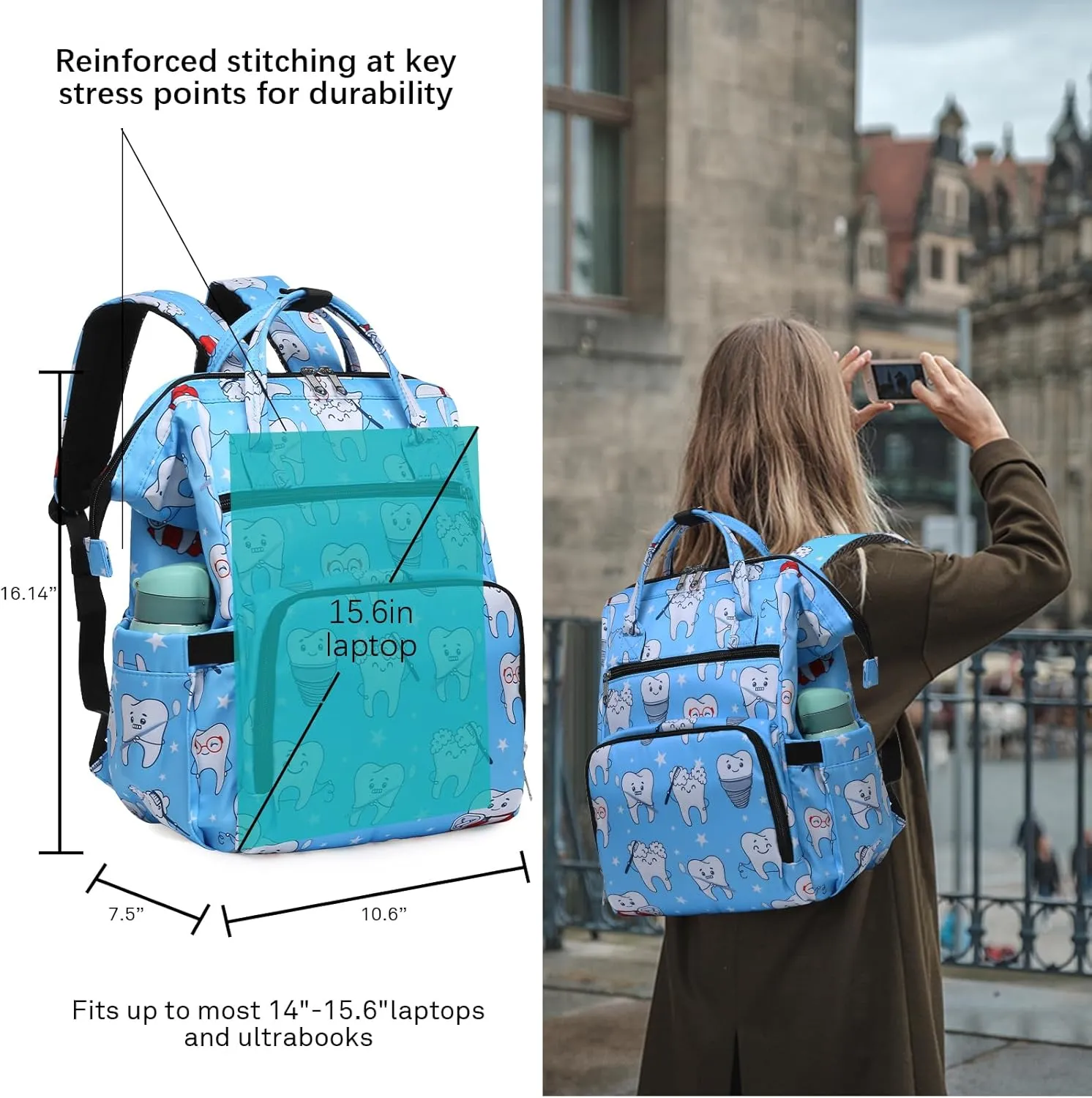 Gatycallaty Teacher Backpack for Women Teacher Laptop Bag Travel Work Gifts Teacher Bookbag Office Educators Large Capacity (BLUETEETH, 15.6 inches)
