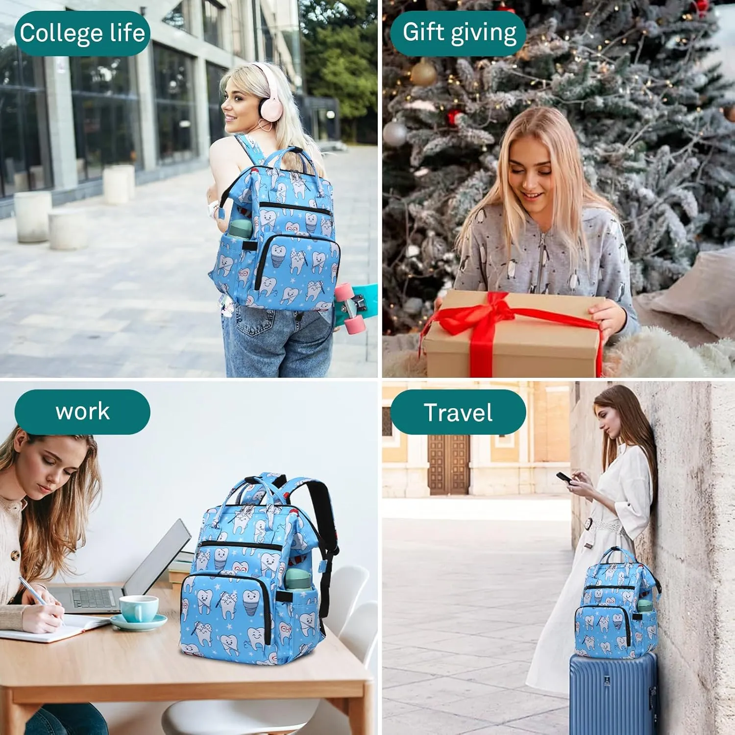 Gatycallaty Teacher Backpack for Women Teacher Laptop Bag Travel Work Gifts Teacher Bookbag Office Educators Large Capacity (BLUETEETH, 15.6 inches)