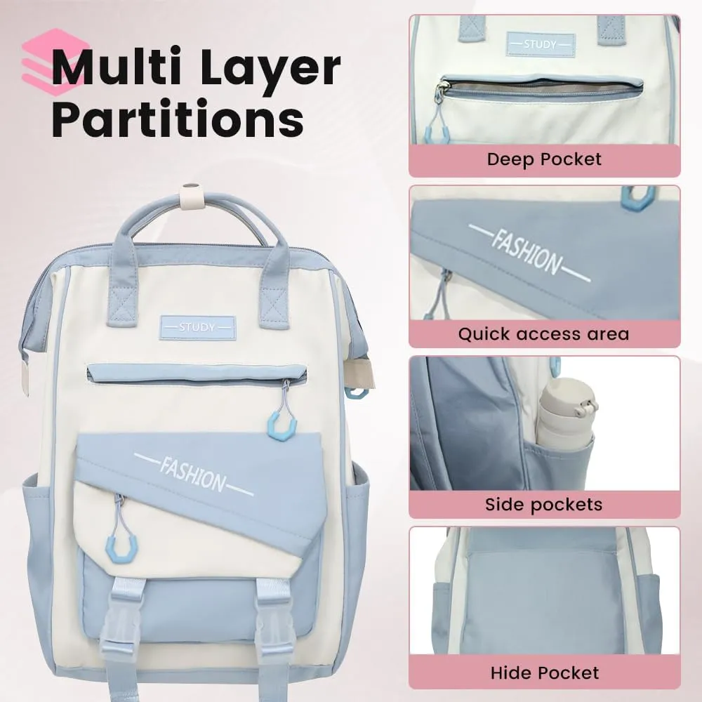 Geelragaly Laptop Backpack for 15.7 -inch Laptops, Waterproof Backpack for Female, with Lunch Bagand wallet, Three - piece set,blue.