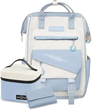 Geelragaly Laptop Backpack for 15.7 -inch Laptops, Waterproof Backpack for Female, with Lunch Bagand wallet, Three - piece set,blue.