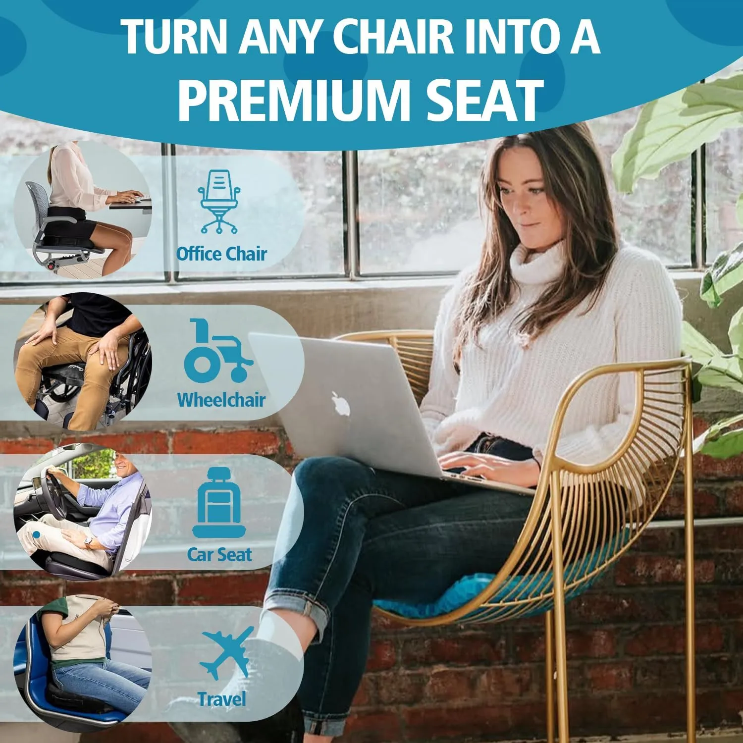 Gel Seat Cushion (20"x20"x2") for Long Sitting, Super Large Gel Cushions for Elderly Pressure Relief, Office/Desk Chair, Wheelchair, Car & Airplane Seat, Couch, Stadium Cushion Pads