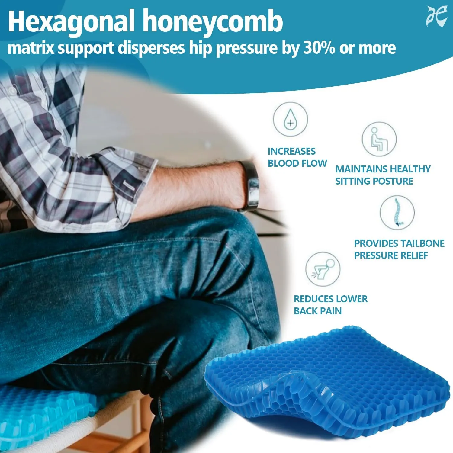Gel Seat Cushion (20"x20"x2") for Long Sitting, Super Large Gel Cushions for Elderly Pressure Relief, Office/Desk Chair, Wheelchair, Car & Airplane Seat, Couch, Stadium Cushion Pads