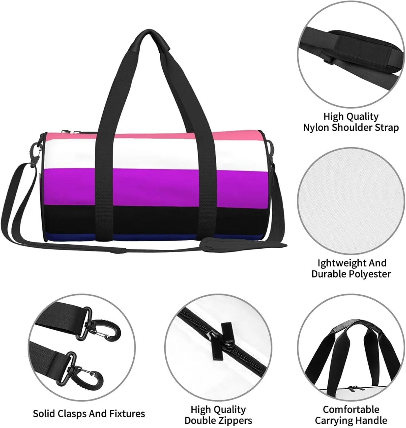 Gender Fluid Pride Flag Round Travel Duffel Bag Large Capacity Gym Sports Bags for Hiking Vacation Trips