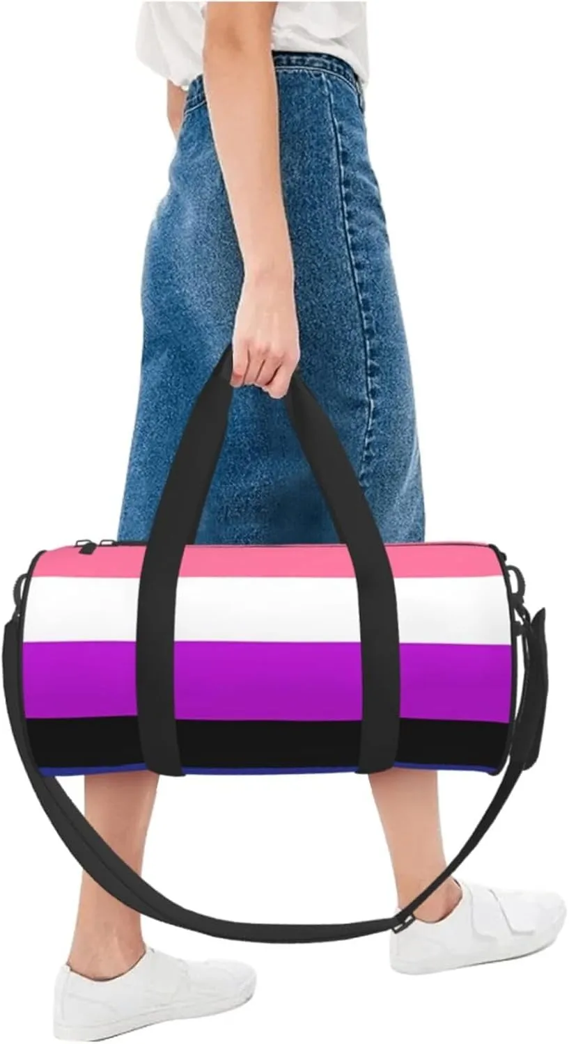 Gender Fluid Pride Flag Round Travel Duffel Bag Large Capacity Gym Sports Bags for Hiking Vacation Trips