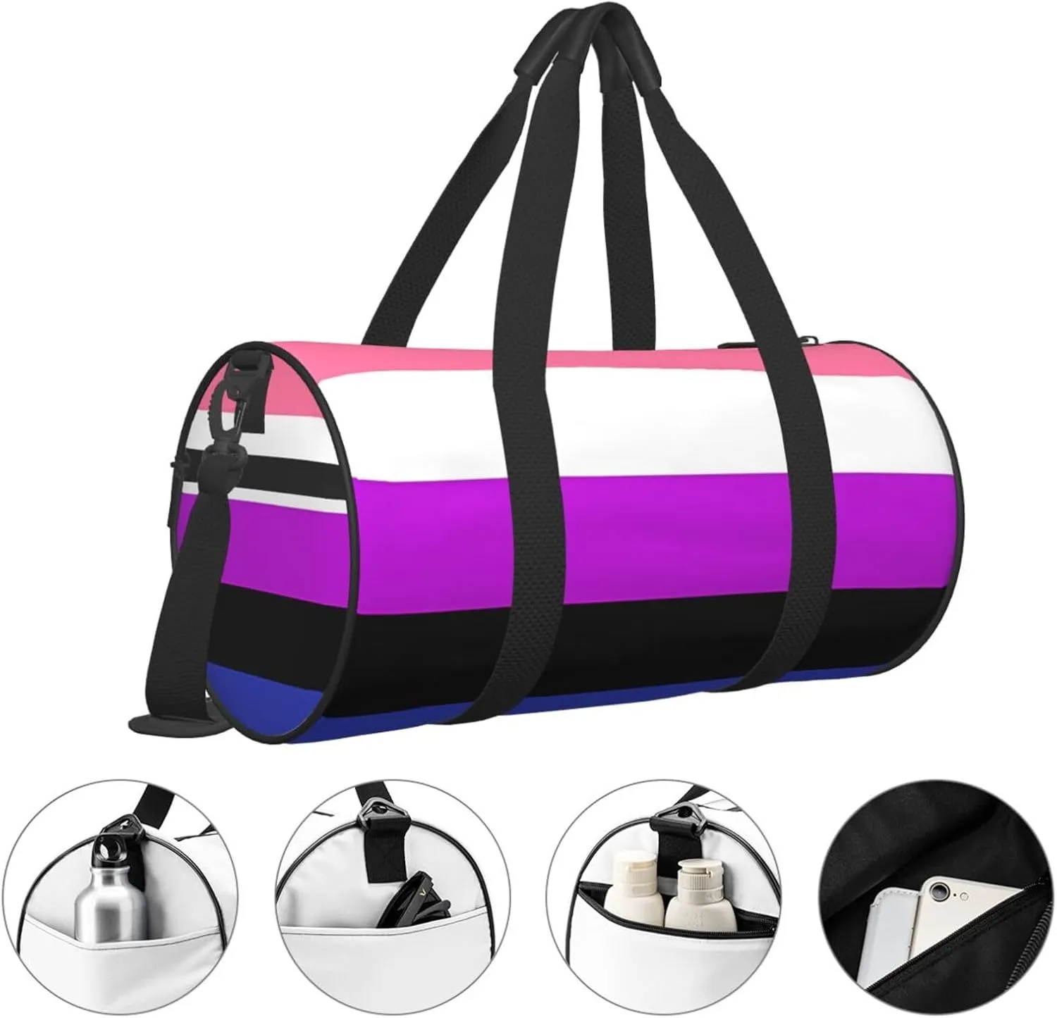 Gender Fluid Pride Flag Round Travel Duffel Bag Large Capacity Gym Sports Bags for Hiking Vacation Trips