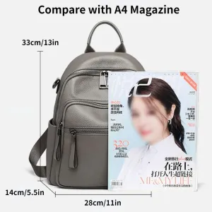 Genuine Leather Backpack Purse For Women Grey Real Soft Leather Travel Convertible Shoulder Bag