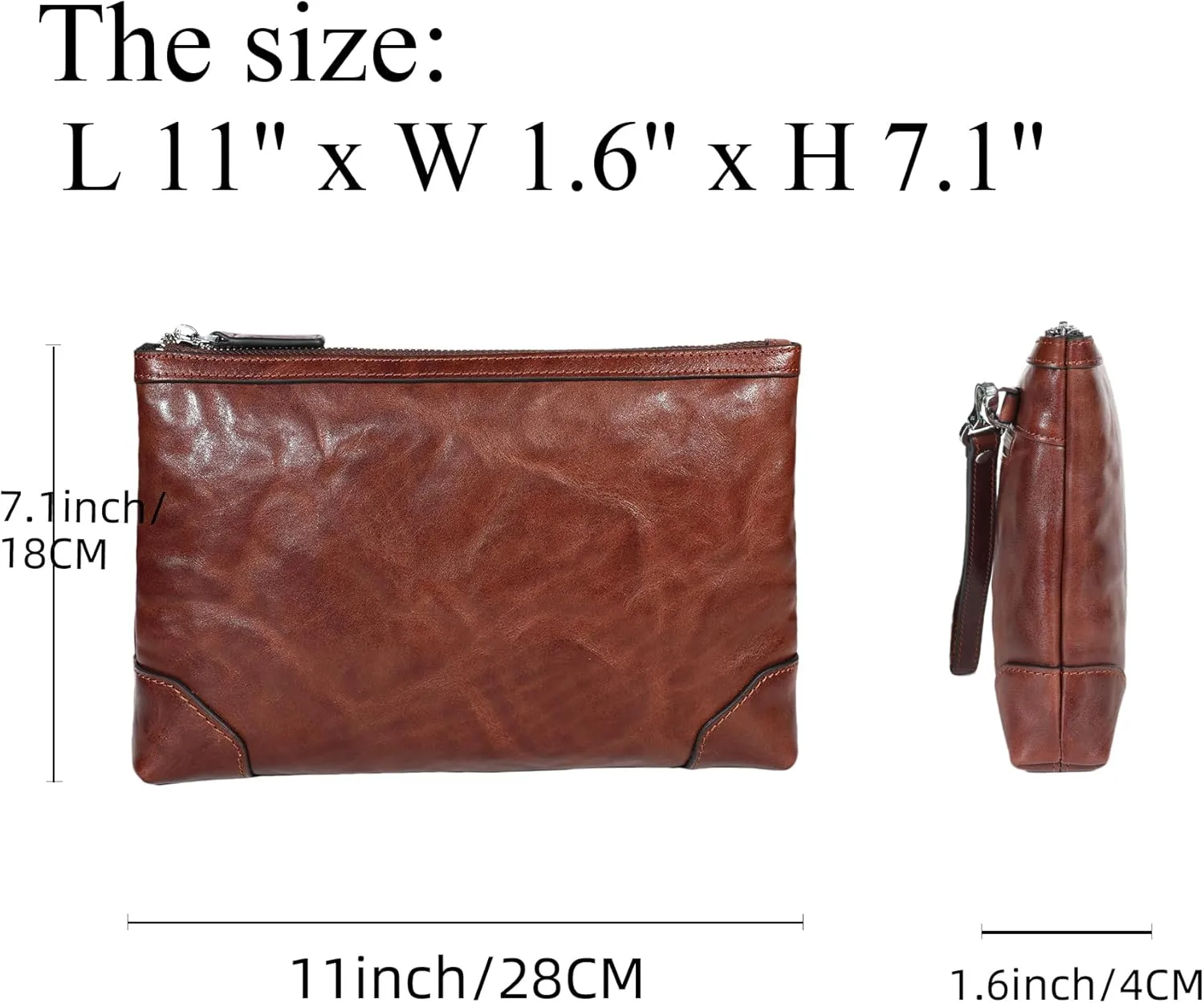 Genuine Leather Clutch Bag for Men Handbag Wrist Bag Business Large Purse Envelope Bag