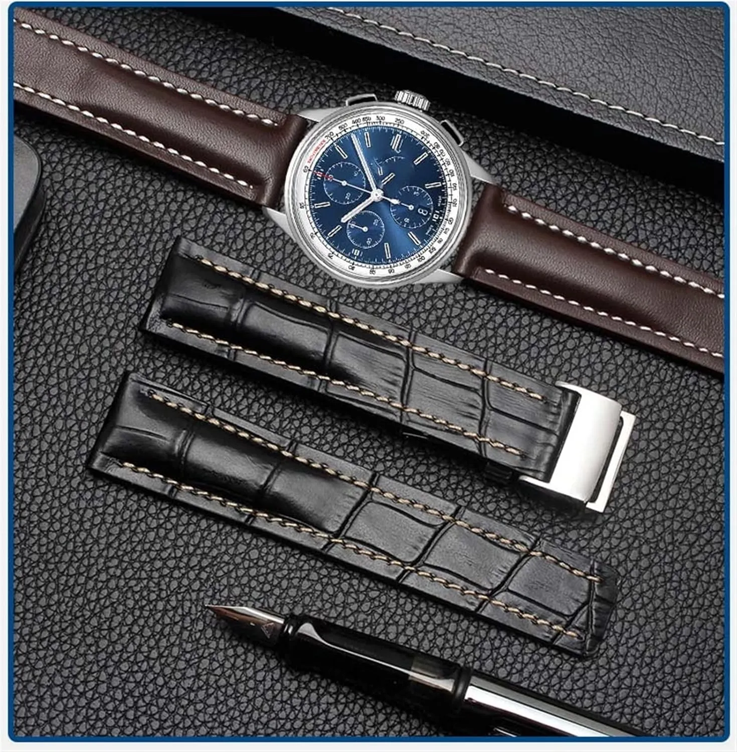 Genuine Leather Strap 22mm 24mm Watch Band For Breitling mens watch cow leather bracelet with Deployment buckle