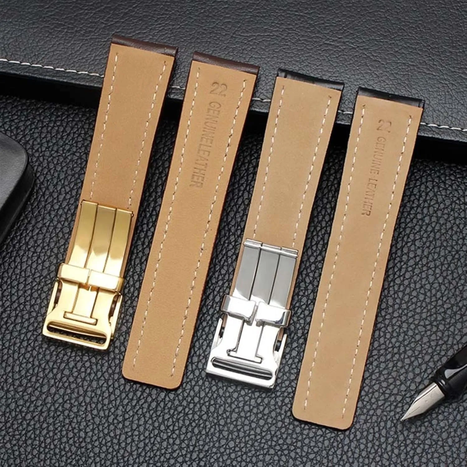 Genuine Leather Strap 22mm 24mm Watch Band For Breitling mens watch cow leather bracelet with Deployment buckle