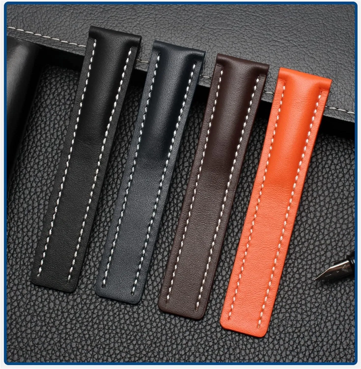 Genuine Leather Strap 22mm 24mm Watch Band For Breitling mens watch cow leather bracelet with Deployment buckle