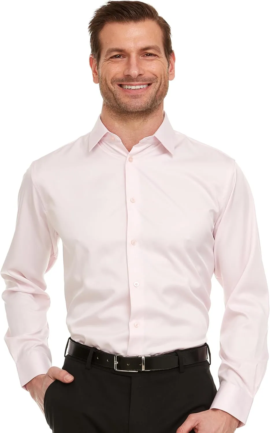 Geoffrey Beene Mens Slim Fit Sateen Stretch Button Down Dress Shirt Formal Wrinkle Resistant