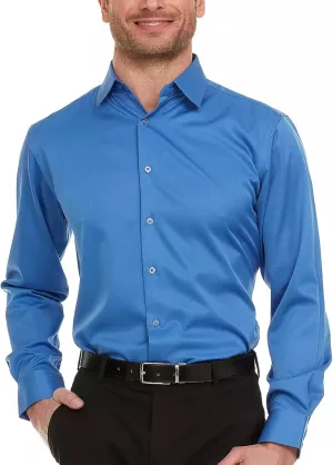 Geoffrey Beene Mens Slim Fit Sateen Stretch Button Down Dress Shirt Formal Wrinkle Resistant