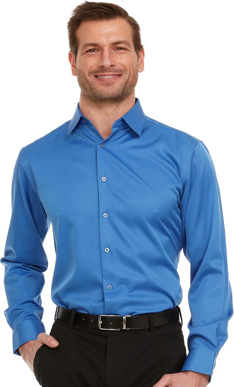 Geoffrey Beene Mens Slim Fit Sateen Stretch Button Down Dress Shirt Formal Wrinkle Resistant