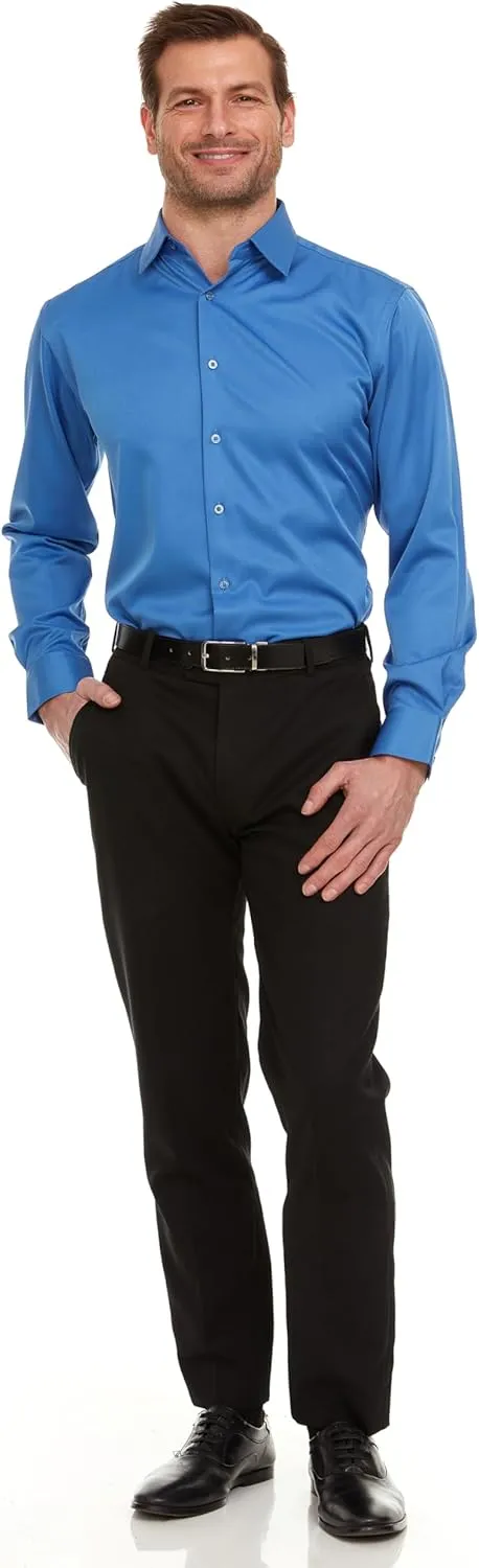 Geoffrey Beene Mens Slim Fit Sateen Stretch Button Down Dress Shirt Formal Wrinkle Resistant