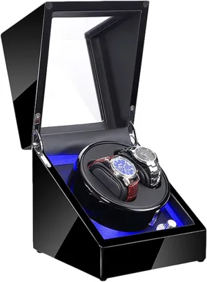 GeRRiT Automatic Watch Winder with LED Illumination Watch Winder Box Black Piano Paint Exterior Quiet Motor Dual Power Supply Watch Winder