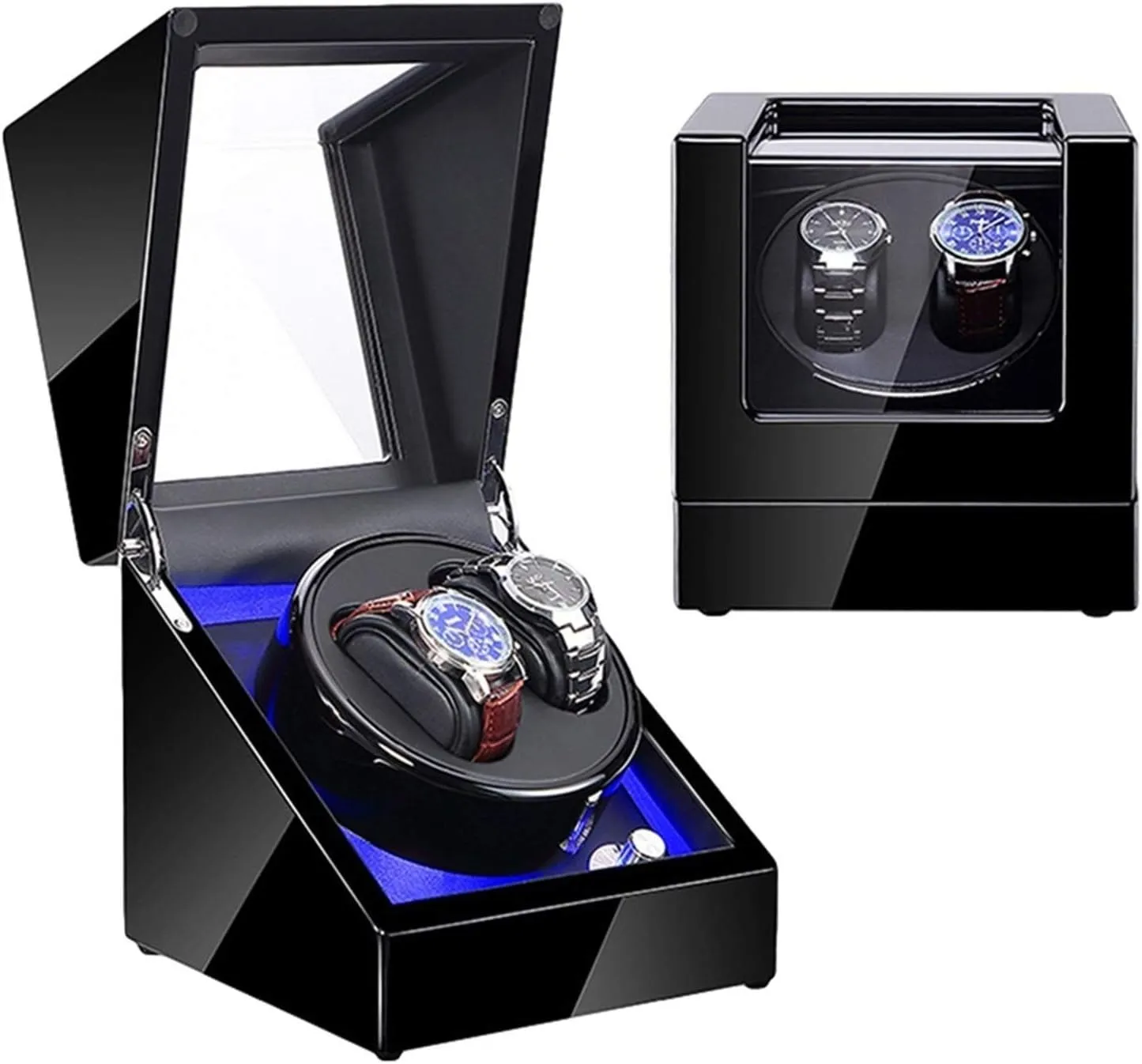 GeRRiT Automatic Watch Winder with LED Illumination Watch Winder Box Black Piano Paint Exterior Quiet Motor Dual Power Supply Watch Winder