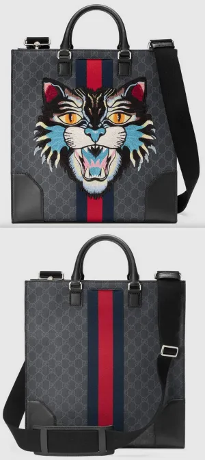 GG Supreme Tote with Embroidered Angry Cat