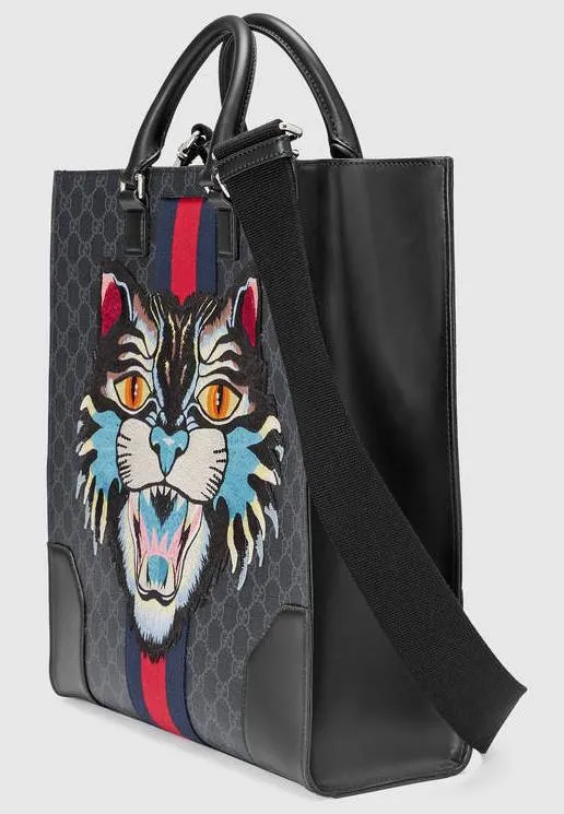GG Supreme Tote with Embroidered Angry Cat